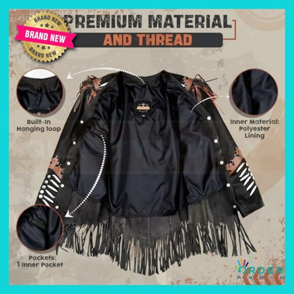 Western Leather Jacket Genuine Cowhide Fringe Tassels Cowgirl Style Classic - Picture 4 of 7